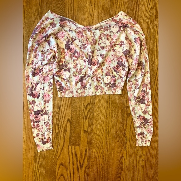 For Love and Lemons Floral Crop Distressed Knit Cardigan Sweater Small Madison - Picture 6 of 6